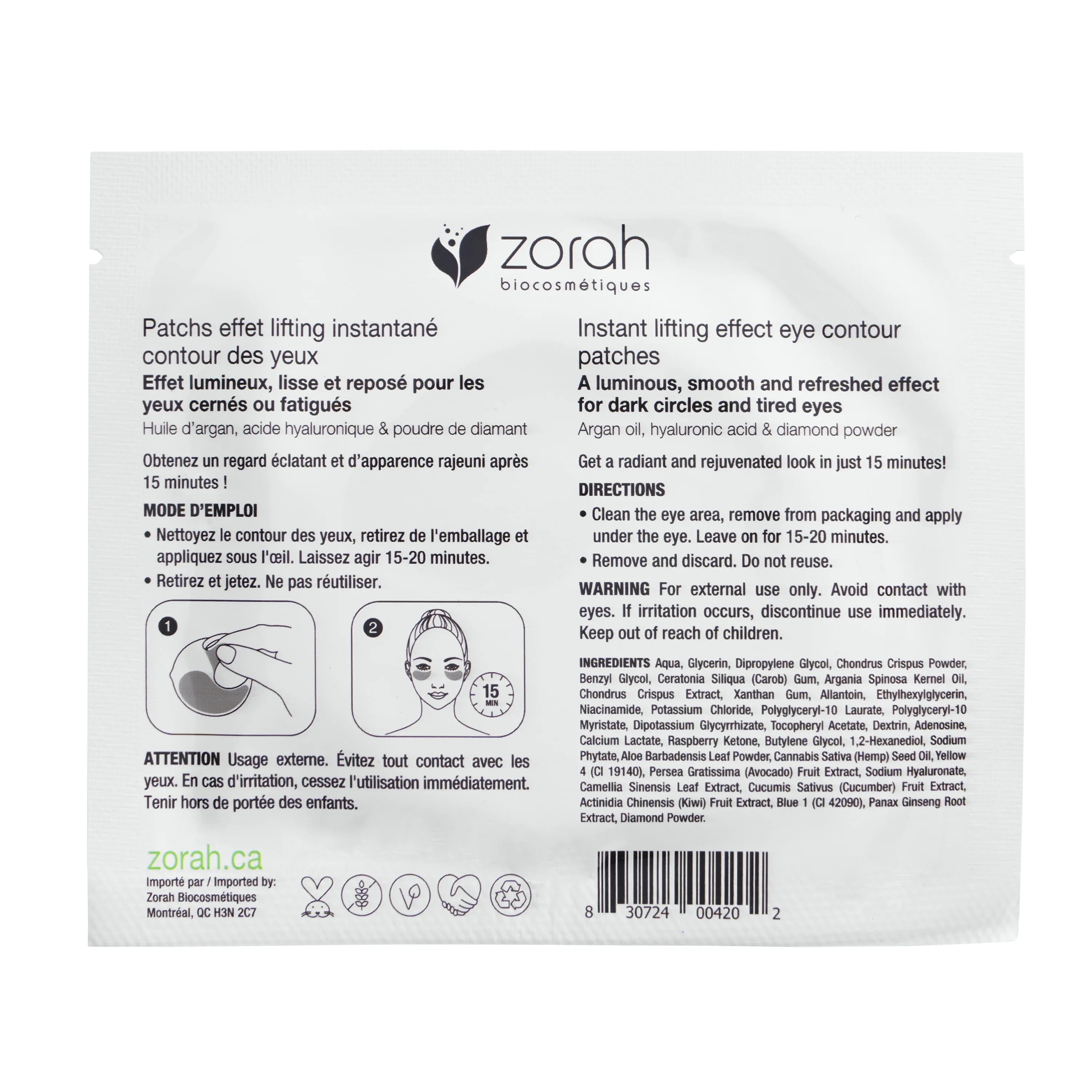 Instant lifting effect eye contour patch - Zorah biocosmétiques