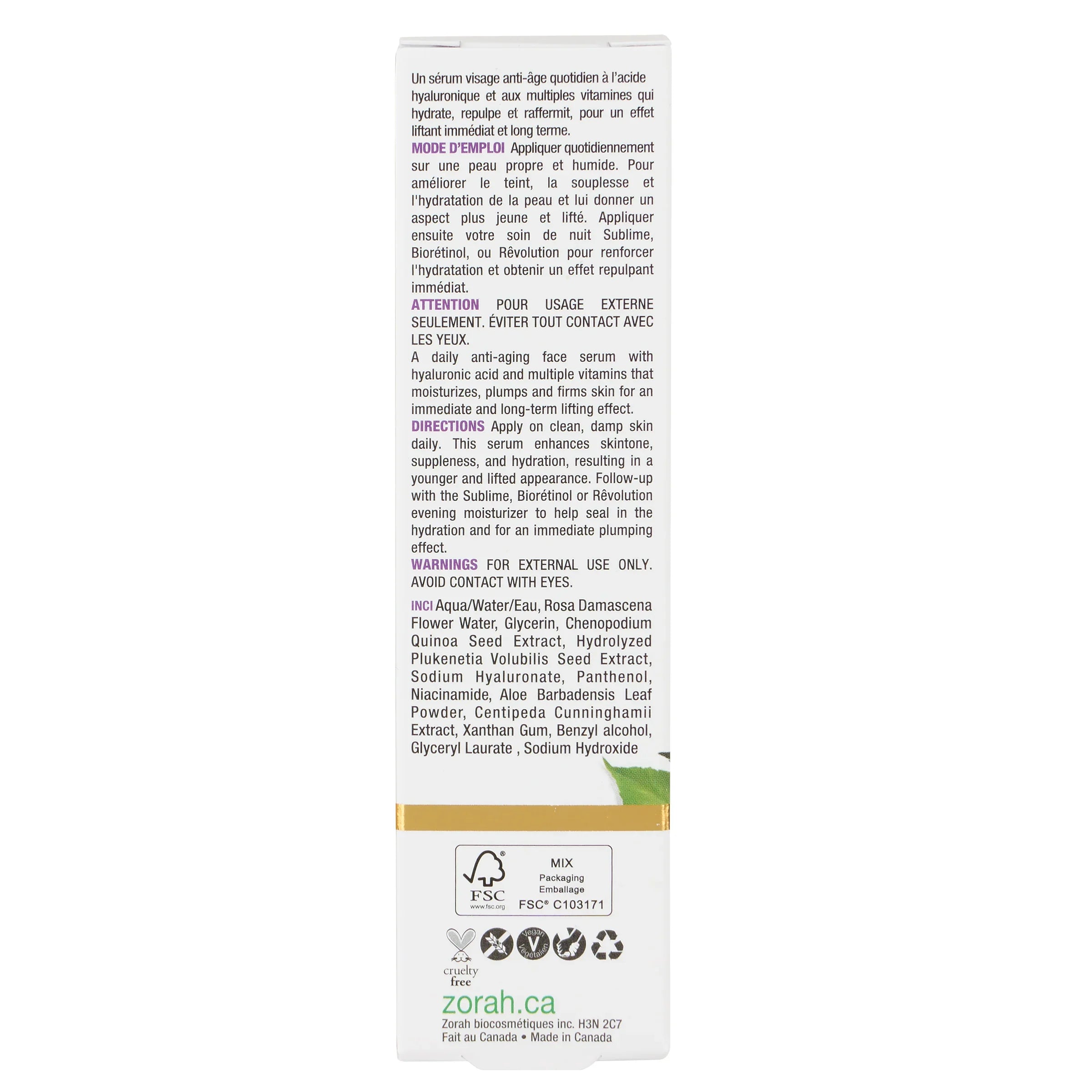 Daily hyaluronic acid serum - Zorah biocosmétiques
